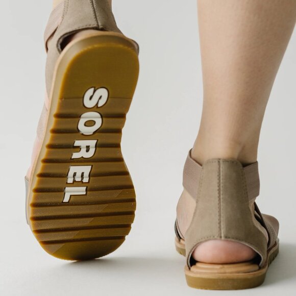 Sorel Ella Leather Gore Stretch Strap Sporty Sandal Comfortable Sage Green - Picture 5 of 14